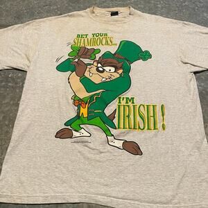 Vintage 90s Taz Tasmanian Devil Bet Your Shamrocks I'm Irish Shirt XL Leprechaun